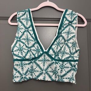 Free People Teal and White Geometric Crop Top